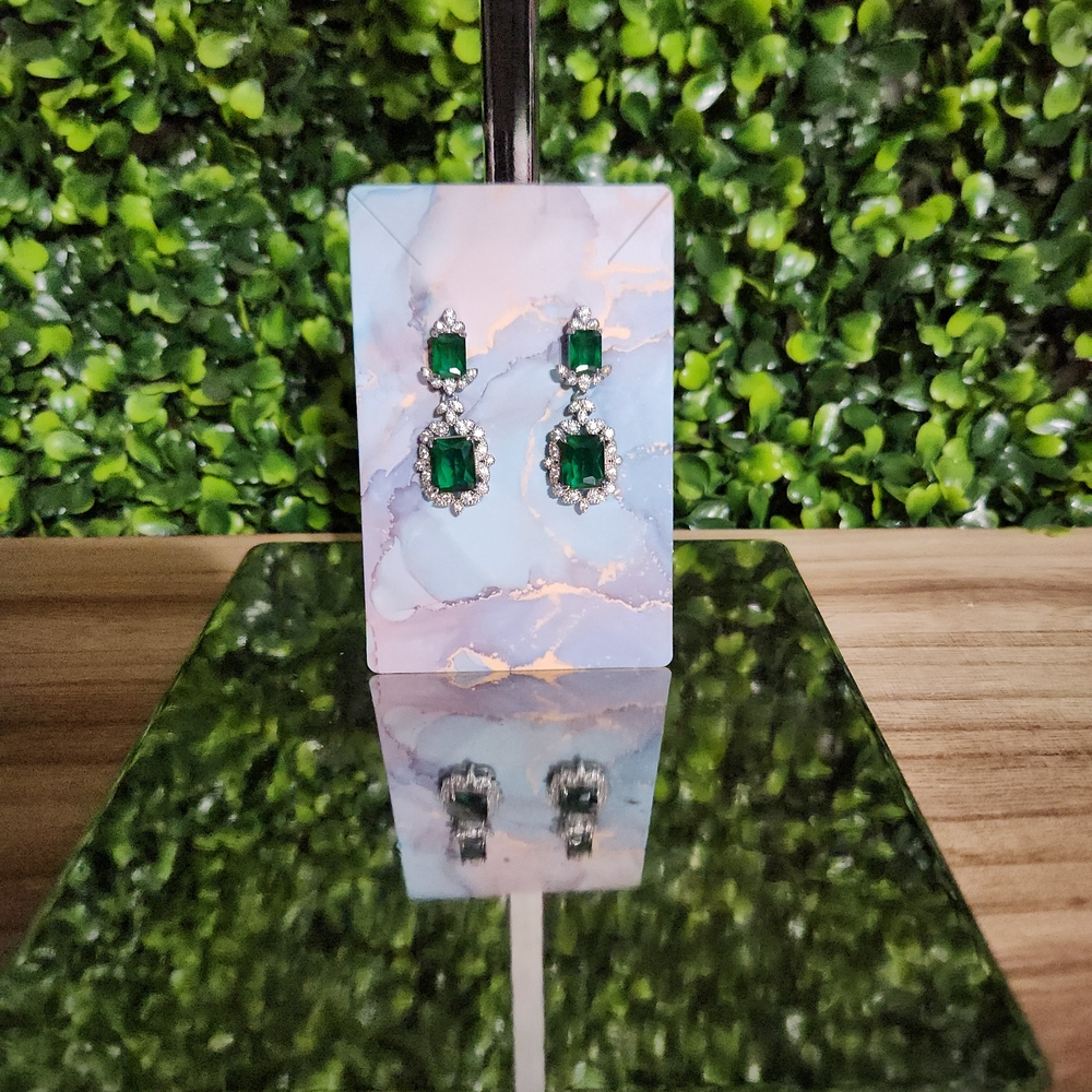 Green and Silver Drop Earrings Elegant